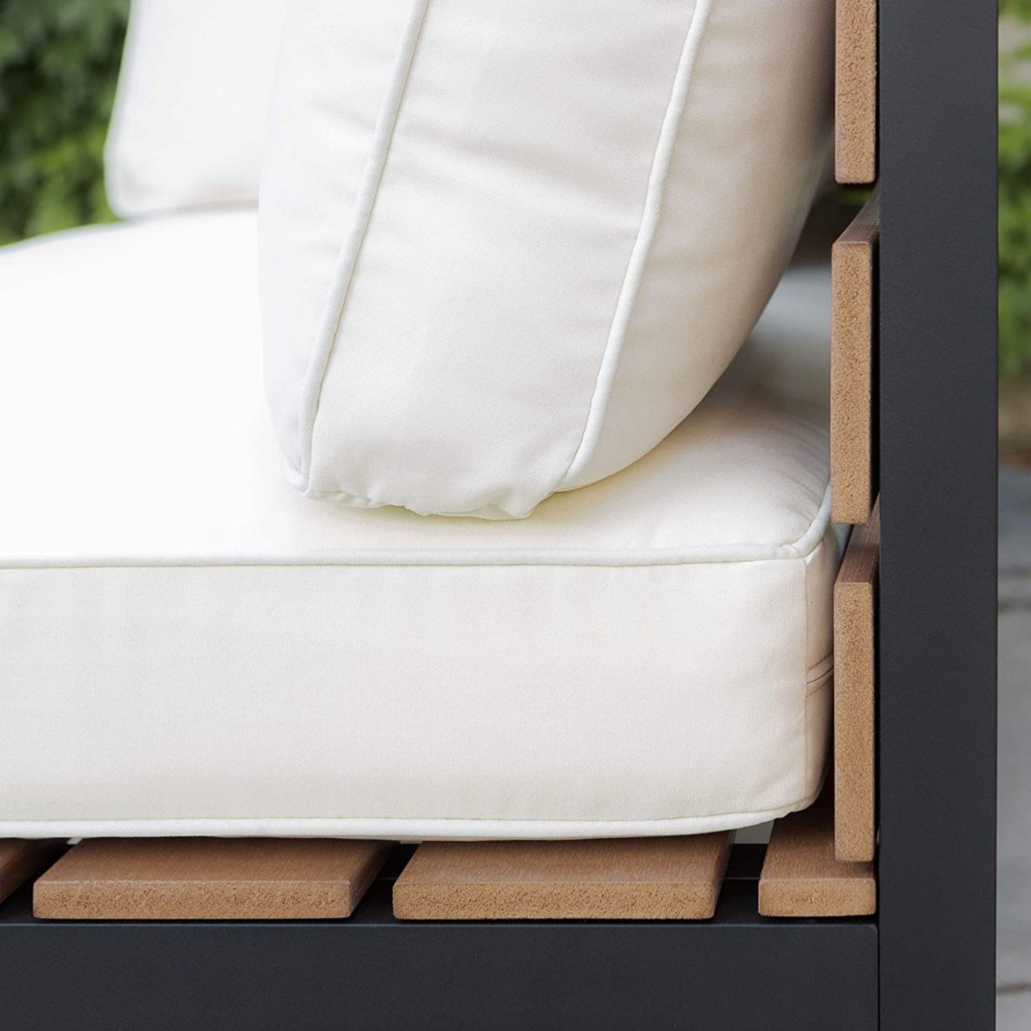 Walker Edison Macae Contemporary 4 Piece Modular Plank Design Outdoor Sectional, Set of 4, Black