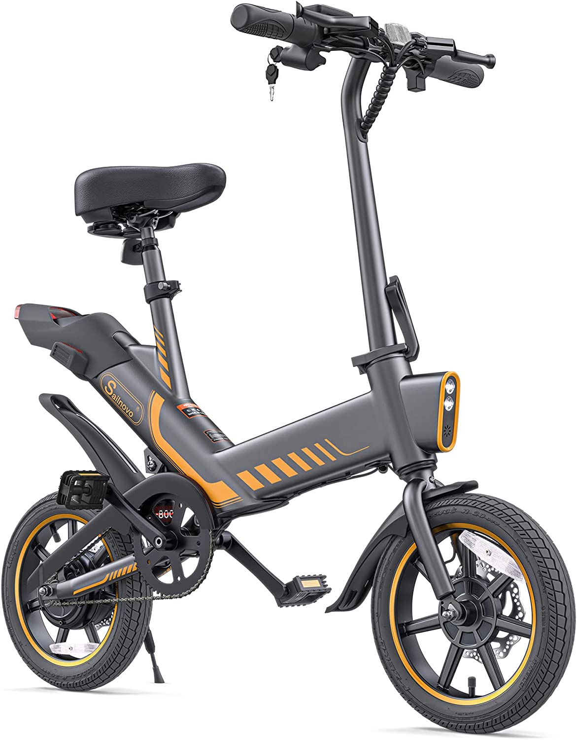 Electric Bicycle, Sailnovo 14'' Electric Bike for Adults and Teenagers with 18.6MPH Waterproof Folding Electric Bike with Removable 36V 10.4Ah Lithium-Ion Battery Throttle & Pedal Assist