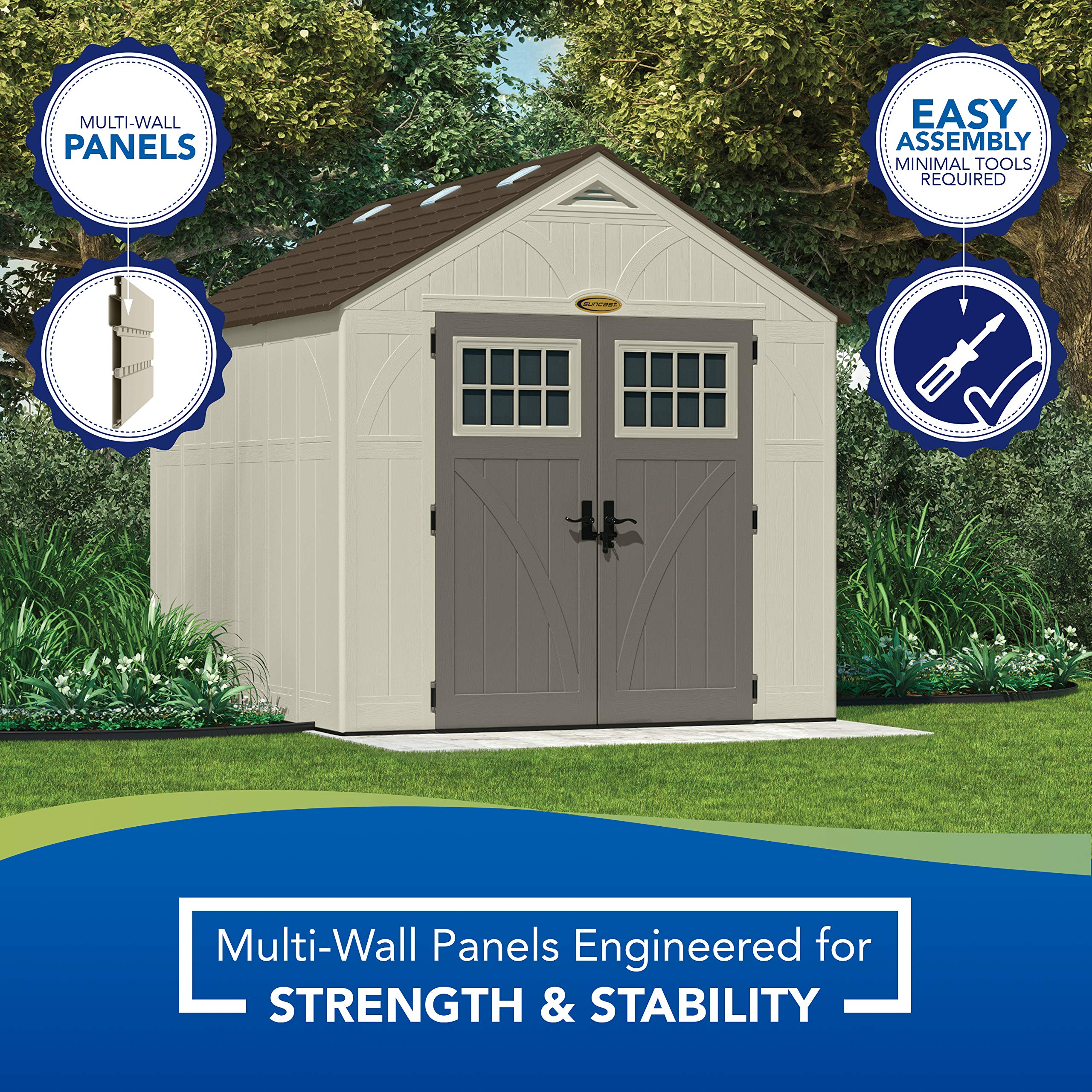 【Storage Shed】8' x 10' Heavy-Duty Resin Tremont Storage Shed, Vanilla