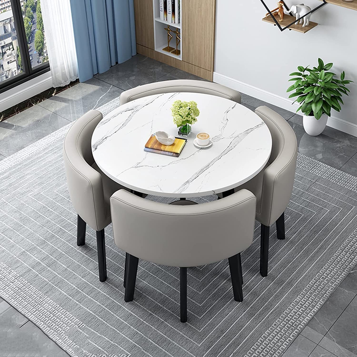 Modern Business Negotiation Dining Table and Chair Combination，Coffee Table Conference Room Table，Leisure Area Home Balcony Small Round Table, Suitable for Lounge, Living Room ( Color : Dark gray , Si