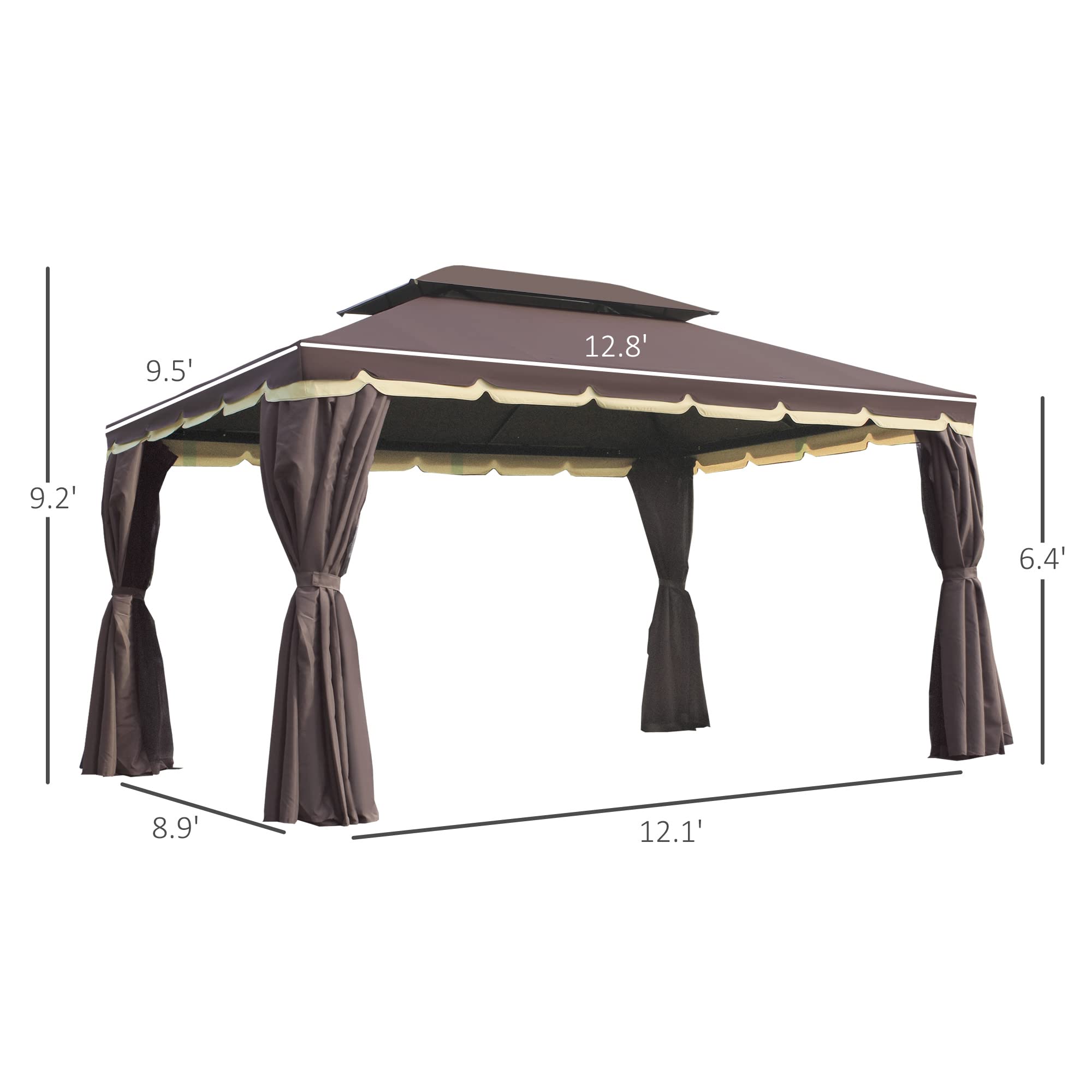 【Gazebo】10 x 13 ft double roof aluminium frame pavilion with mesh and curtains
