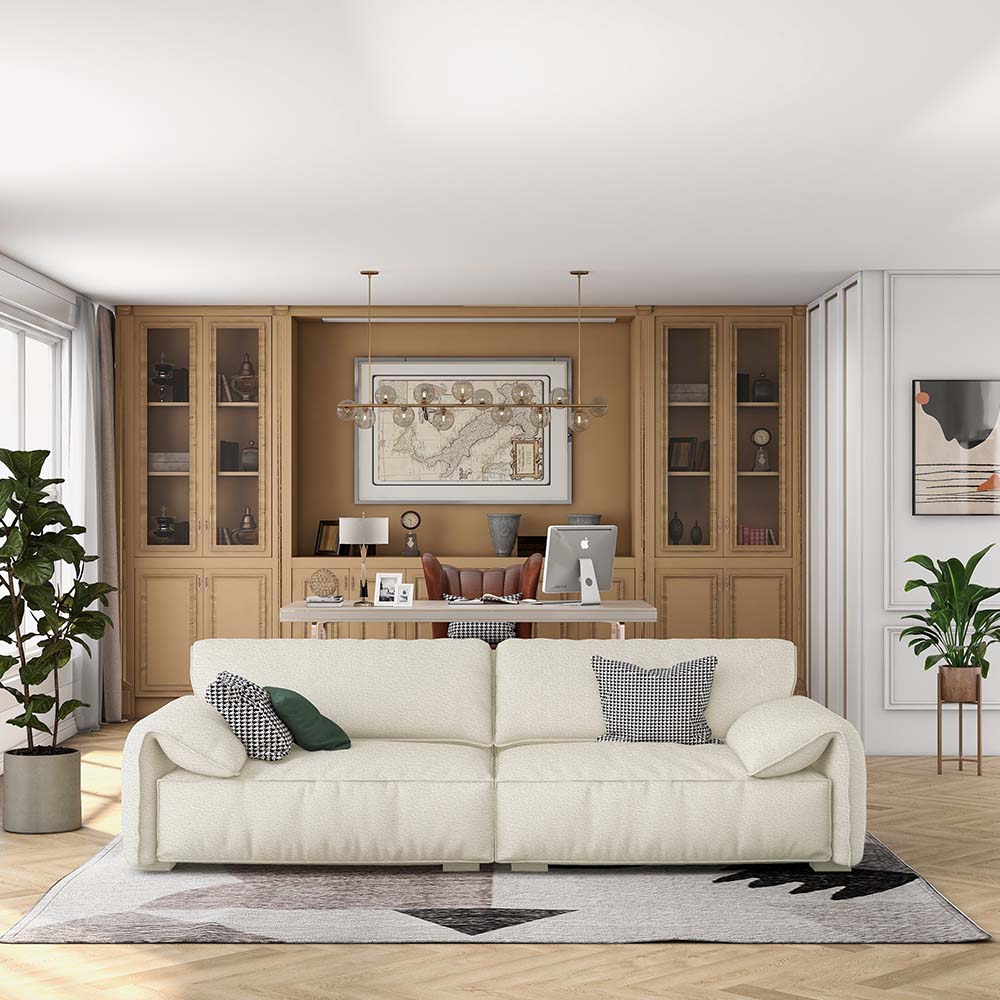 Modern 4 Seater Sofa, Modern Couch with Cat Scratch Fabric, Armrest, 4 Pillows, Pine Wood Frame, Bamboo Charcoal Sponge, Beige, 110.24''