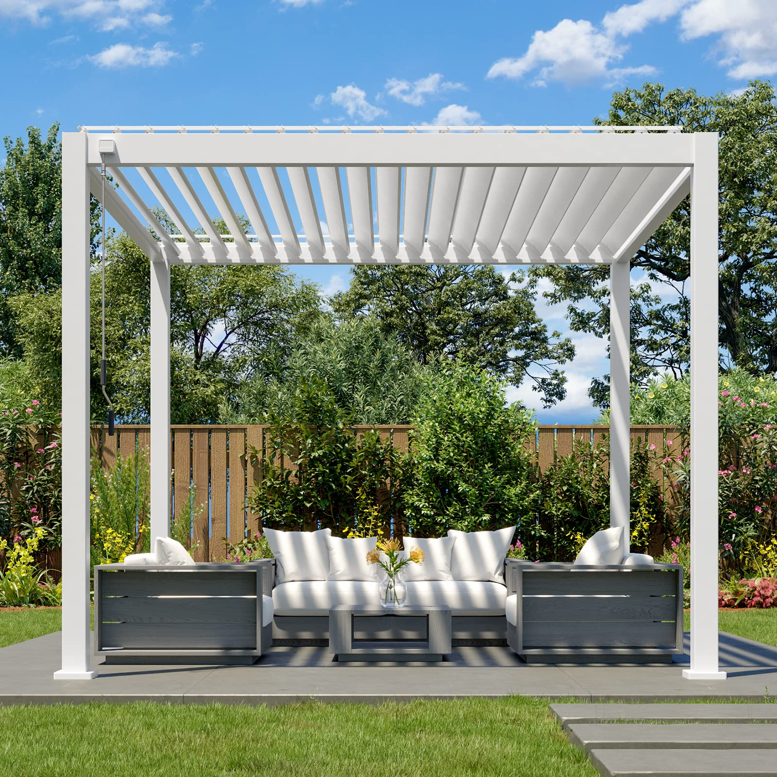 【Home&Garden】【BS】10'x10' Sun Shade Aluminum Pergola Rainproof Gazebo with Adjustable Roof