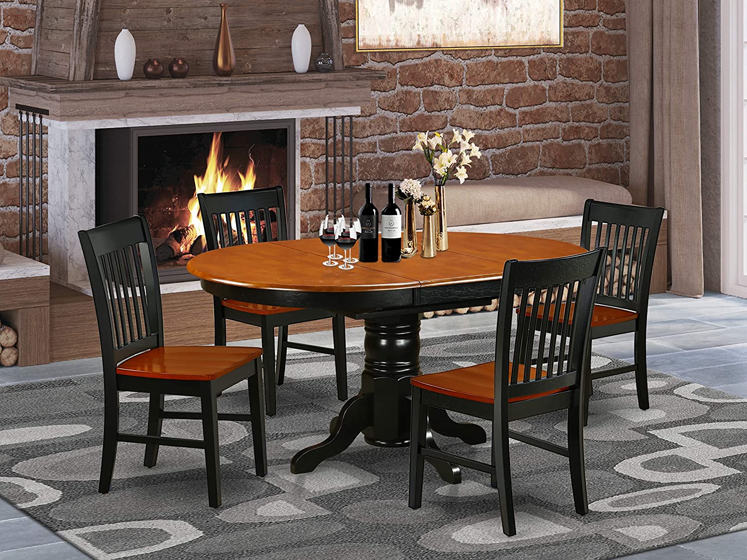EAST WEST FURNITURE 7Pc Oval 42/60 inch Family Table With 18 In Leaf And 6 Wood Seat Dining Chairs