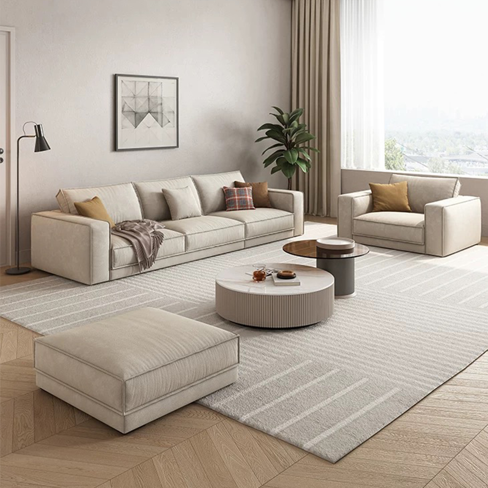 Modern 4 Seater Sofa with Wide Armrest, 4 Pillows, Pine Wood Frame, Bamboo Charcoal Sponge, Cat Scratch Fabric, Beige, 110.24''