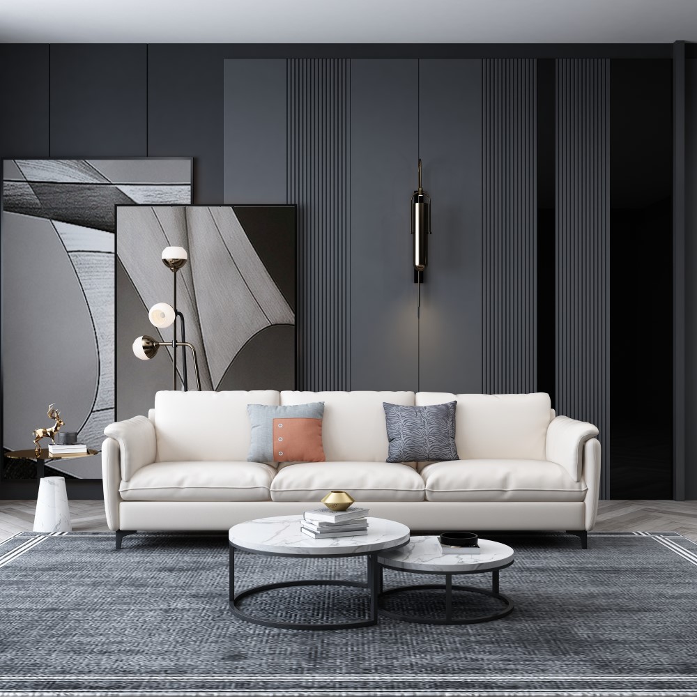 Modern Technical Cloth Section Sofa with Doll Cotton Bags, Solid Wood Legs, Eronomics, Beige, 81’’