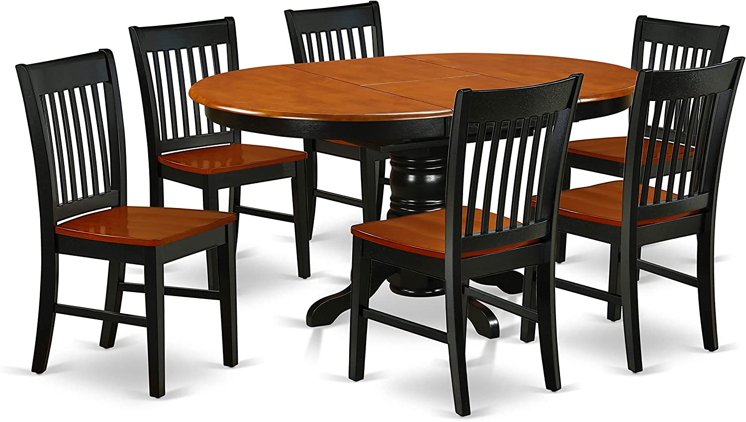EAST WEST FURNITURE 7Pc Oval 42/60 inch Family Table With 18 In Leaf And 6 Wood Seat Dining Chairs