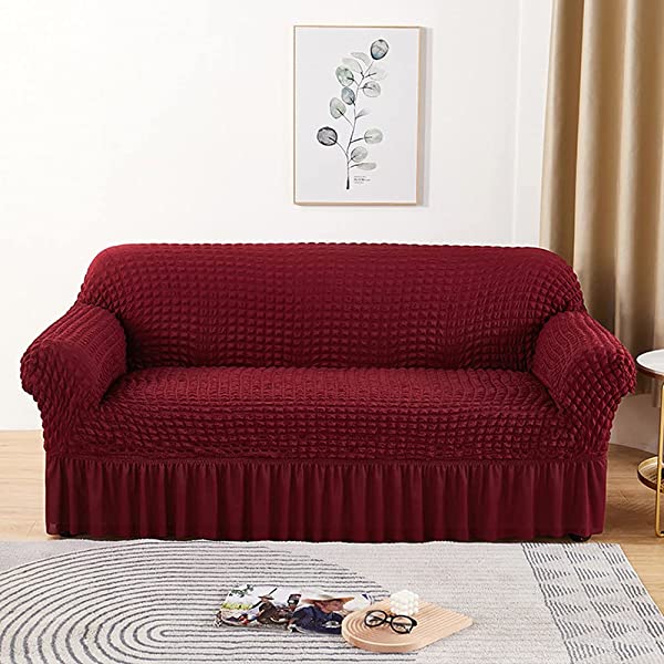 skyfiree Couch Cover Gray Sofa Slipcover Universal High Stretch Couch Cover 1 Piece Soft Sofa Cover for 3 Cushion Couch Elastic Durable Furniture Protector with Skirt 3 Seater Grey