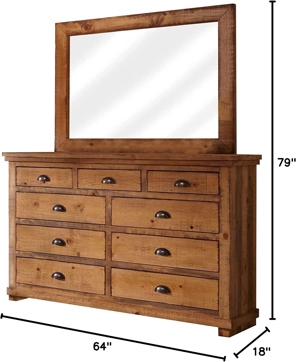 Progressive Furniture Willow Drawer Dresser with Mirror, Distressed Pine