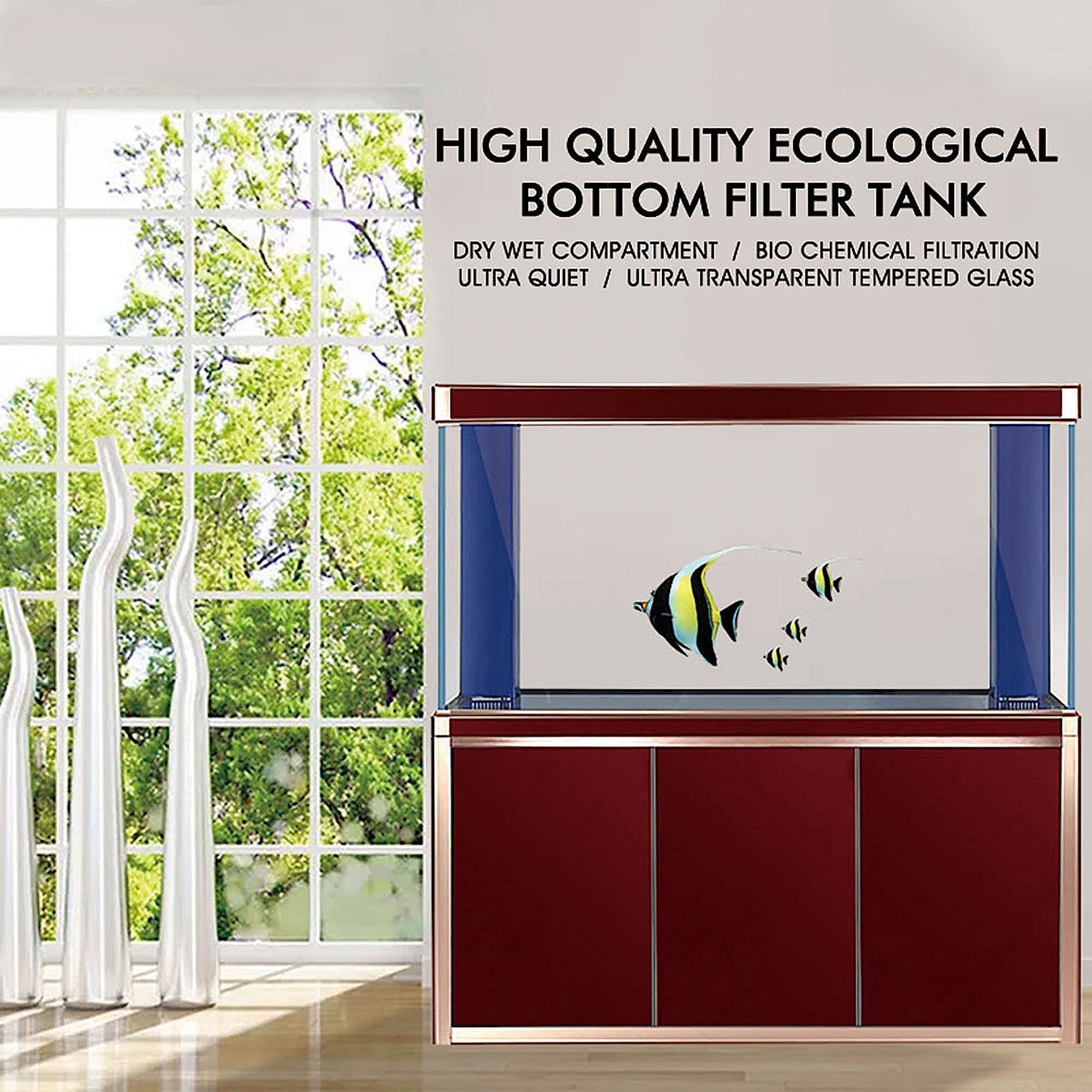 【Pet】170 Gallon Aquarium Fish Tank LED Light Pump Freshwater Filter Upright Fishtank Stand