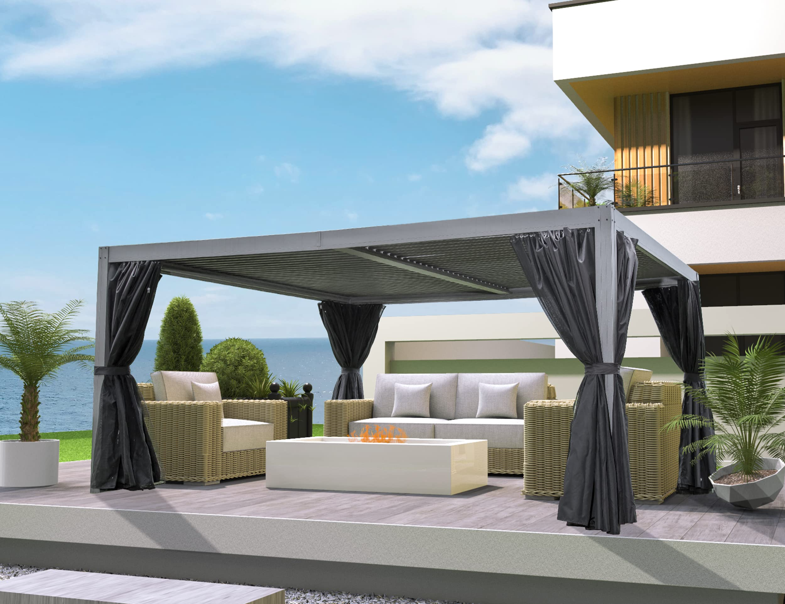 【Home&Garden】12'x16' with Adjustable Aluminum Roof, Grill Gazebo for Patios, Aluminum Frame